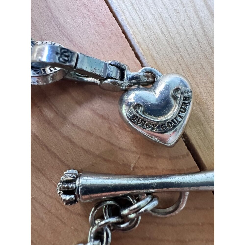 Juicy Couture Logo Heart Silver Tone Chain Link Toggle Necklace 16” - Picture 3 of 8